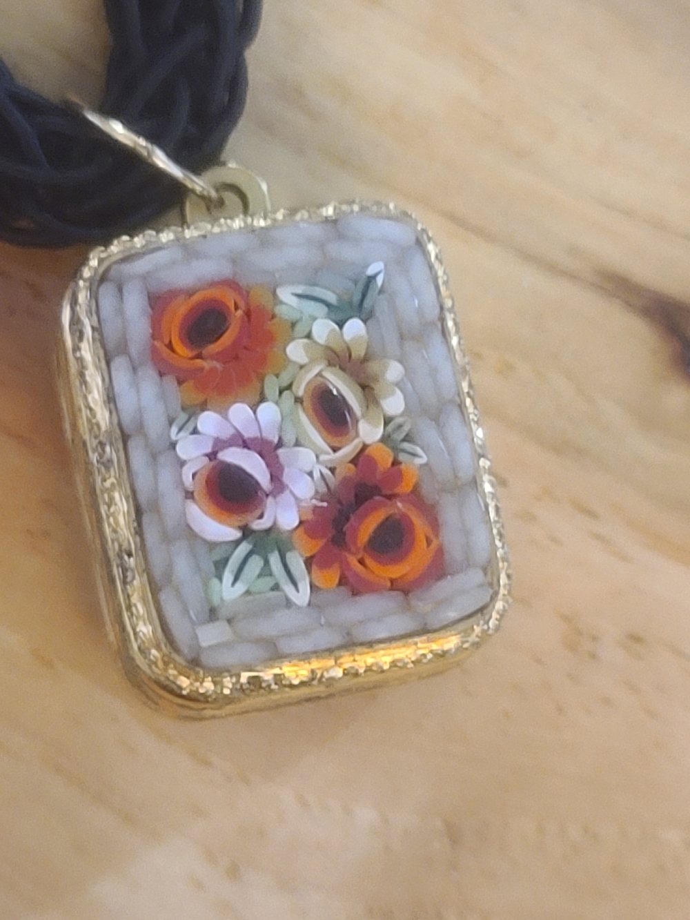 Vintage Swiss Reuge Miniature Mosaic Music Box Pendant